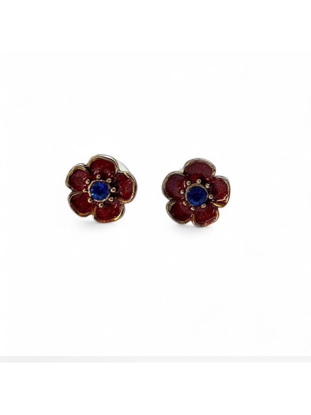 Gold-Tone Red Flower Betsey Johnson Stud Earrings